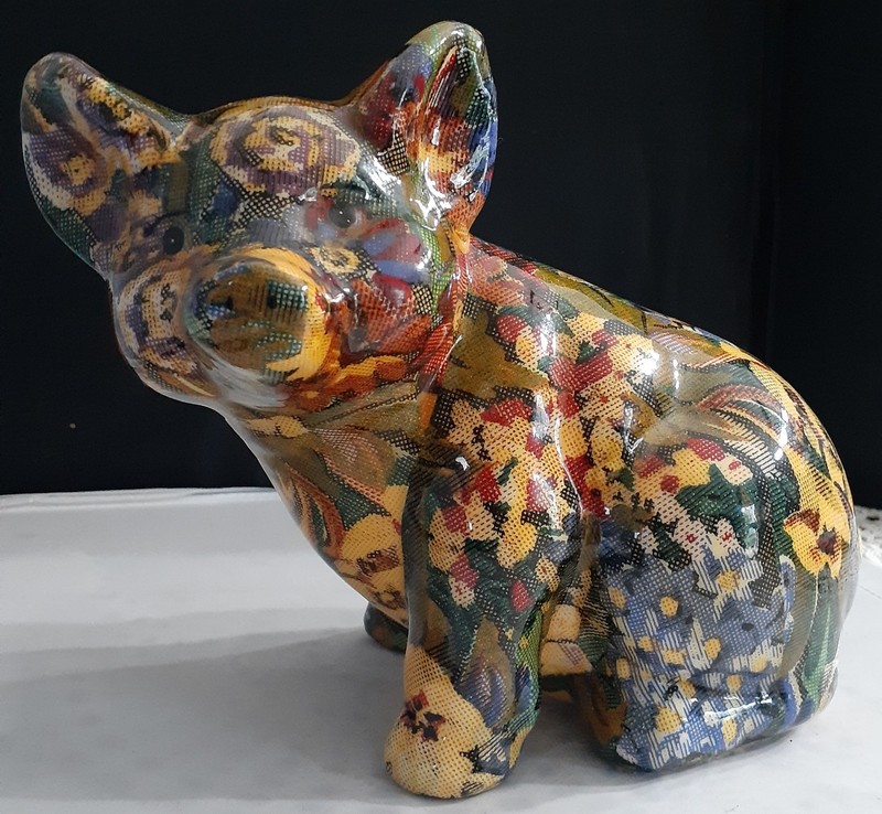  Pig Figurine Multicolor Floral, Mixed Materials Glossy Finish Decorative