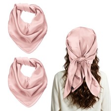 2Pcs Satin Head Scarf for Women, 70x70cm Scarves Bandanas, Pink