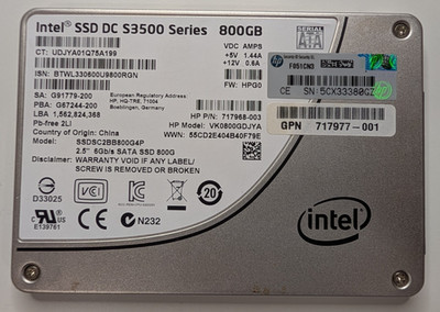 HP VK0800GDJYA 800GB SATA 2.5'' SSD Intel DC S3500 Enterprise (SN: 00U9)