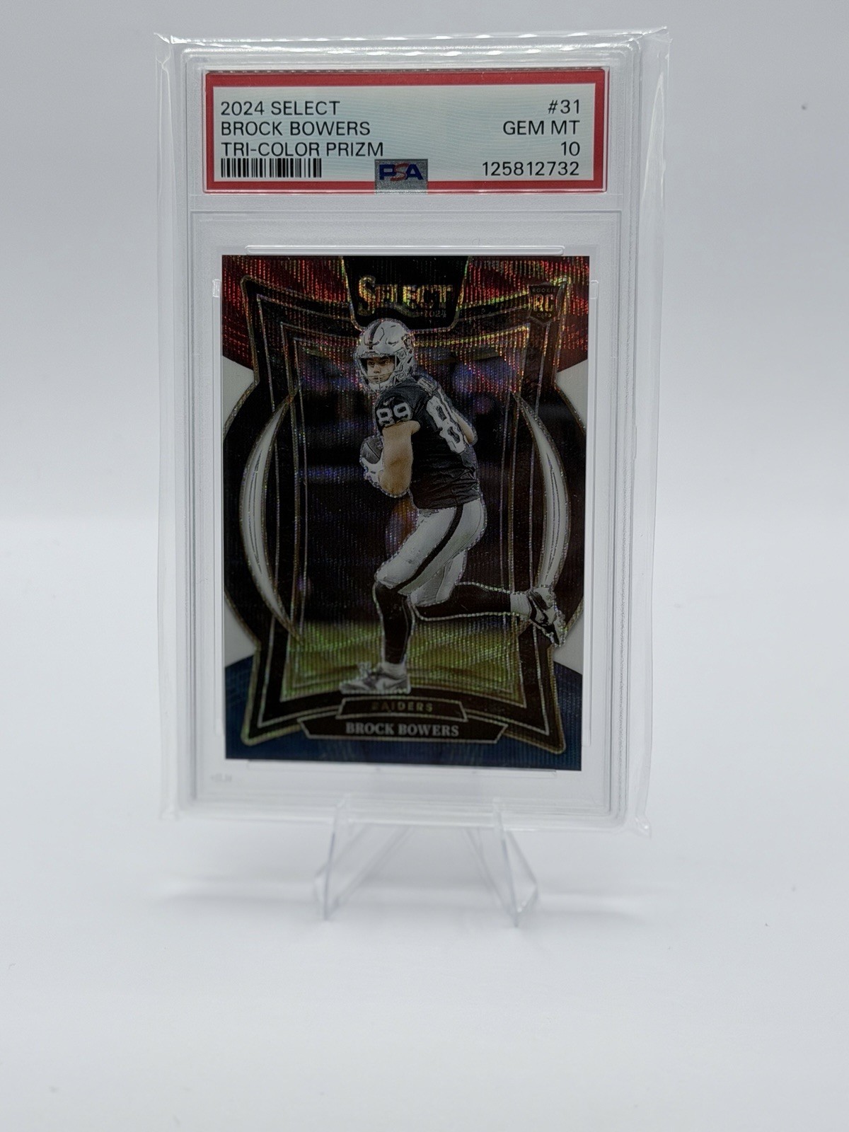 Panini Select 2024 Tri-Color Prizm #31 Brock Bowers /299 PSA 10 Raiders Rookie
