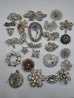Vintage Estate Lot Of 26 Repair Rhinestone Mix Costume Jewelry Brooch Lot Clips