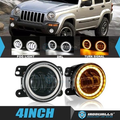 Pair LED Fog Lights Passing Lamp DRL Turn Angel Eyes for Jeep Wrangler JK 07-18
