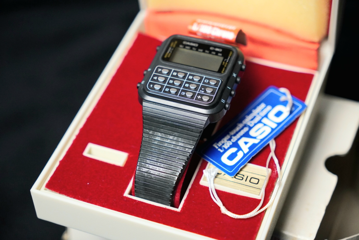 Vintage 1980 Casio C-80 Calculator Watch Tag Receipt Warranty 