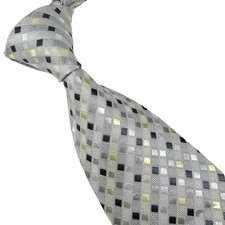 New Classic Plaid Gray Beige White Jacquard Woven 100 Silk Men's Tie Necktie
