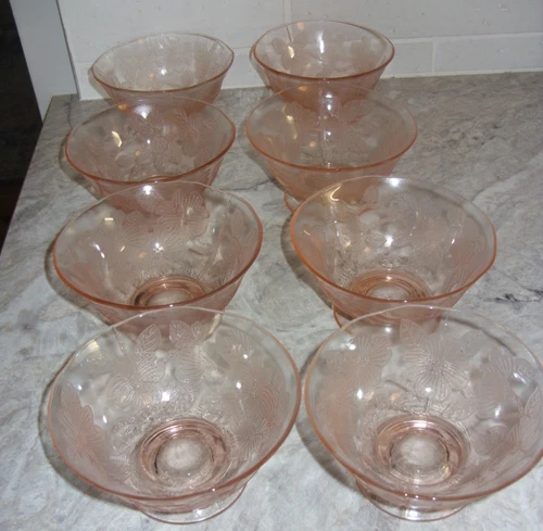 MacBeth Evans Dogwood Pink Depression Glass 8 Low Sherbet Dessert Dishes VGC