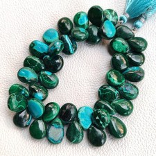 Natural Malachite Chrysocolla Pear Beads 8" Strand 12x10-15x10mm Congo Origin
