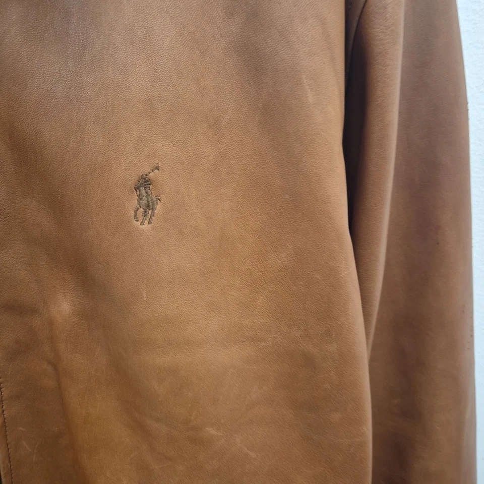 Ralph Lauren Polo Vintage 90's Brown Soft Leather Bomber Jacket Size XL - Image 2 of 4