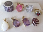 LOT 8 Vintage Estate COSTUME JEWELRY Cocktail RING & PENDANTS Gold Plated