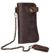 Mens Wallet with Chain Leather Long Bifold Trucker Wallet Vintage Biker Money...