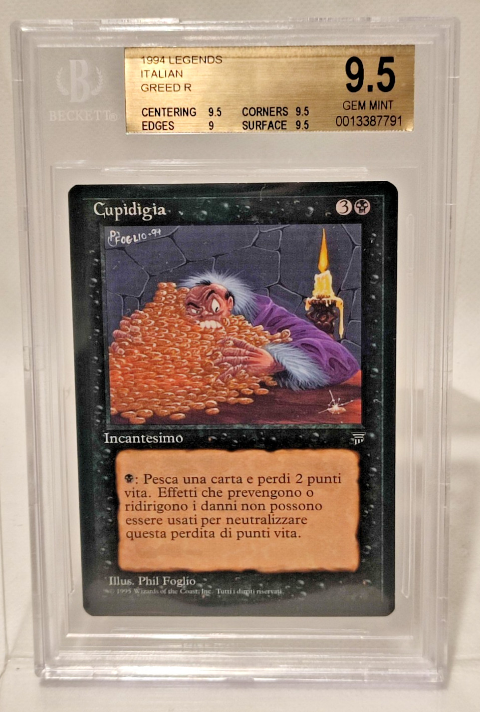 1994 MAGIC THE GATHERING ITALIAN LEGENDS GREED BGS 9.5