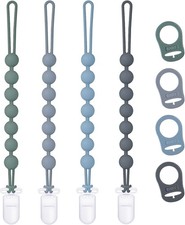 4-Pack Silicone Pacifier Clip with Adapter Ring Fits MAM Dummy, Soft Flexible