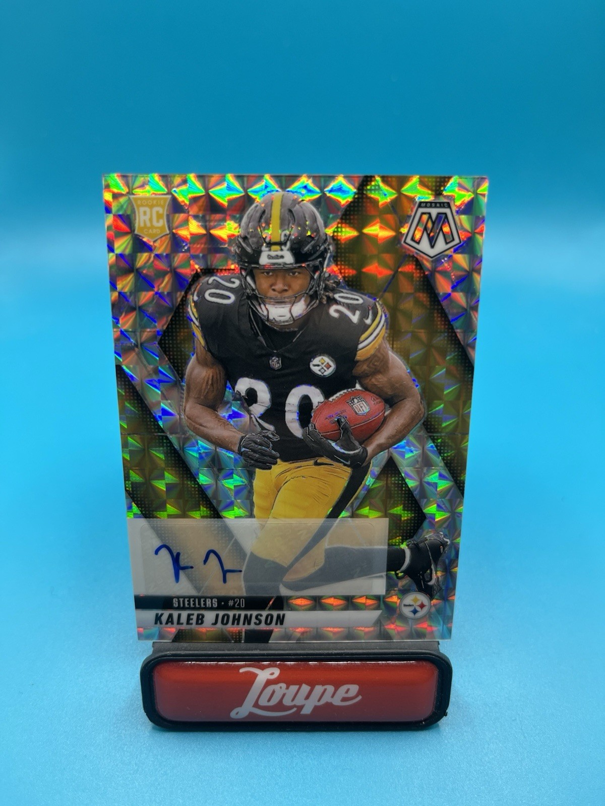 Kaleb Johnson 2025 Panini Mosaic Silver Mosaic Prizm Rookie Auto #315 Steelers