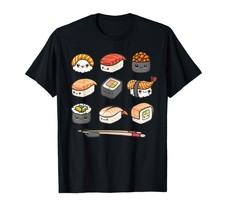 Happy Sushi Anime Kawaii Set Japanese Food Lover Otaku Manga Small, Black