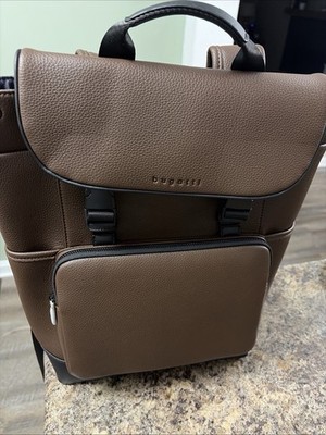 Bugatti Brown Backpack for Men Buckle Drawstring Laptop Sleeve Pocket