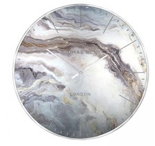 Thomas Kent Oyster Glacier Wall Clock Marble Pattern Silver Focal Point 66cm NEW