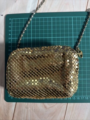Vintage 70er Jahre Gold Metall Mesh Abendtasche Clutch Kettenriemen Disco Glam
