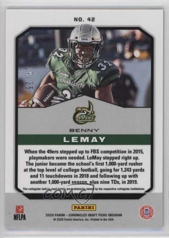 2020 Panini Obsidian Draft Picks Electric Etch Orange /25 Benny Lemay Rookie RC - Image 2 of 2