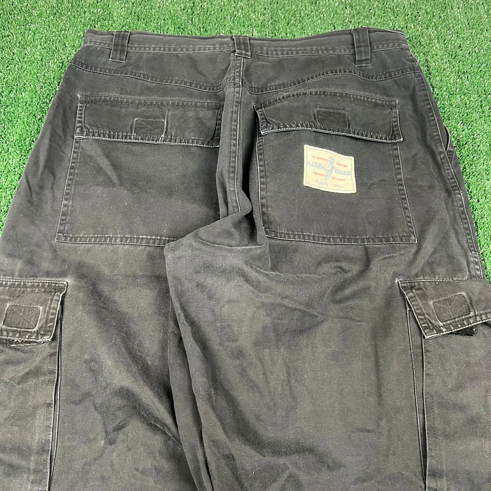 Pantalones cargo rectos holgados vintage naturales caquis para hombre 33x29" desteñidos negros Y2K Foto 2 de 4