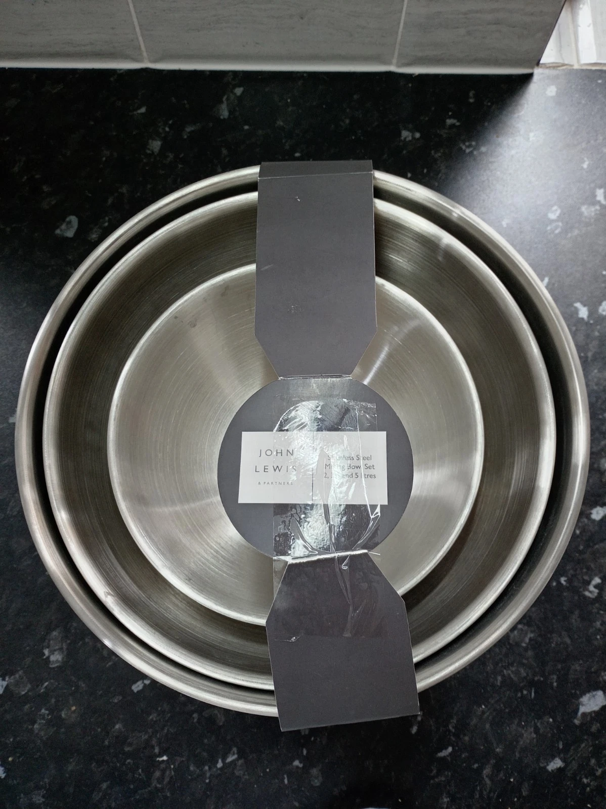 John Lewis Stainless Steel Mixing Bowls set of 3. 2/3 + 5 litres