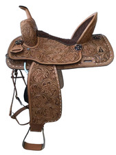 Barrel Leather Saddle Western Handmade Horse Racing Tooled Trail Tack Equestrian