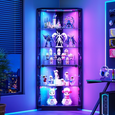 #ad #ad Black Curio Cabinets with RGB Lights 69quot; Tall Display Cases for Collectibles $229.99