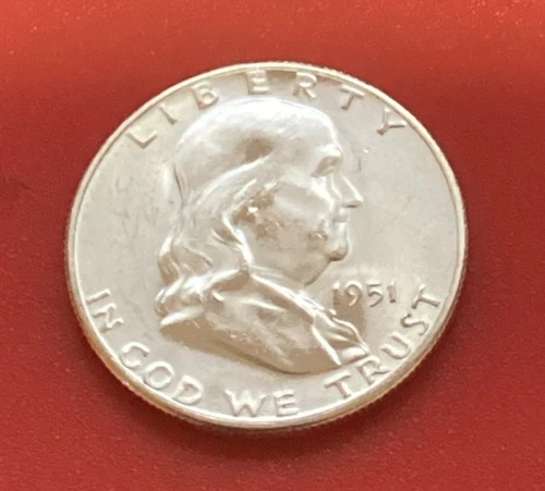 1951 S Franklin Half Dollar, 90% Silver, MS, Bell Lines, Free Shipping