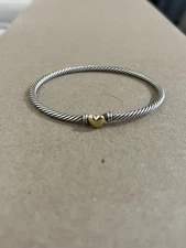 David Yurman Sterling Silver 18K Gold Heart Station 3mm Classic Cable Bracelet