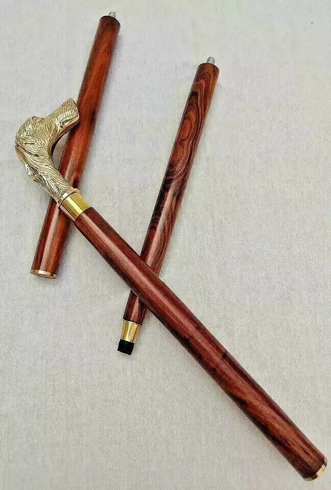 Bastone da passeggio in legno di design in ottone massiccio per cani manico t... foto 4