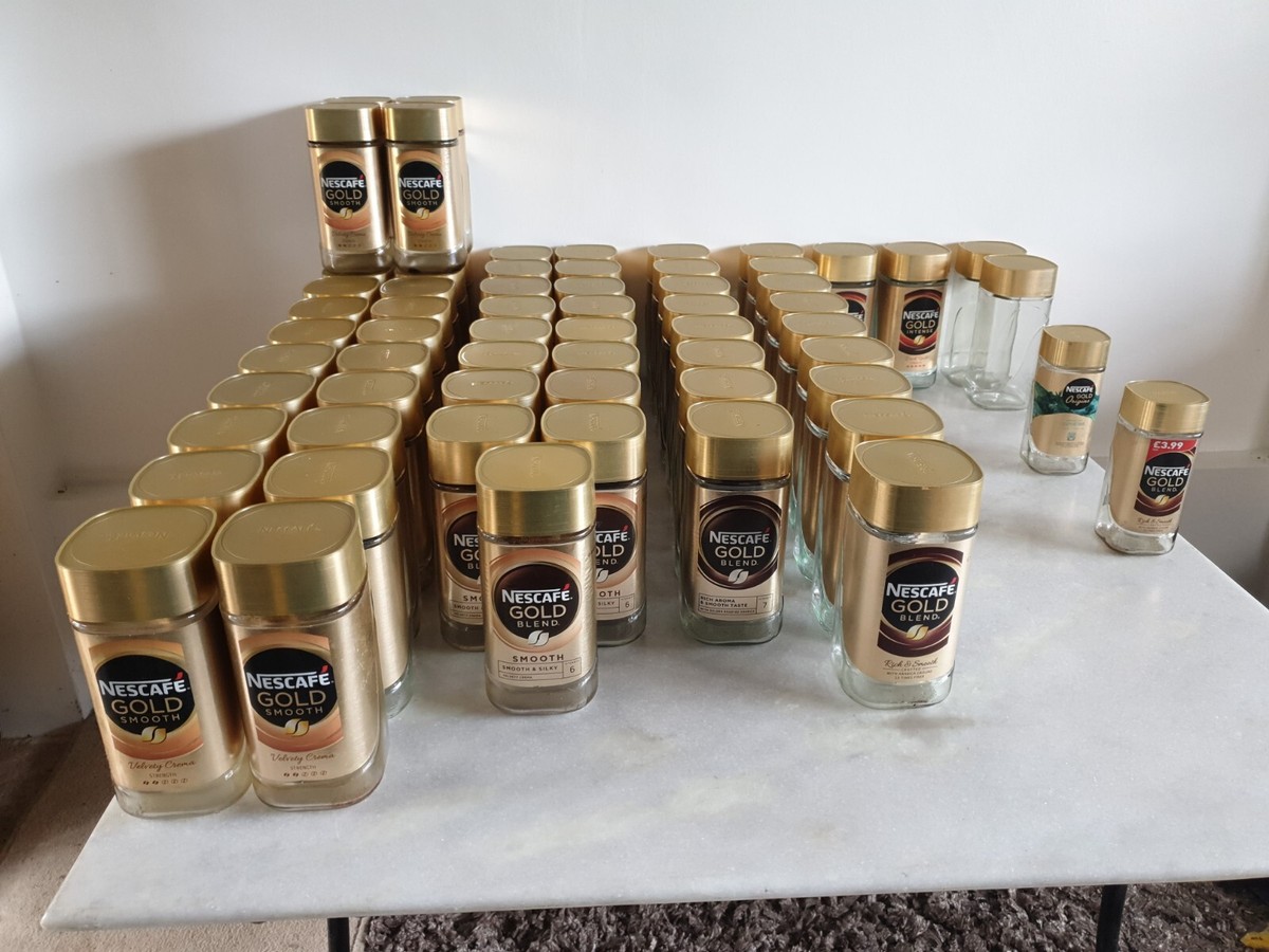 3 x Empty Nescafe Gold Blend Jars Arts Crafts DIY Projects Gold