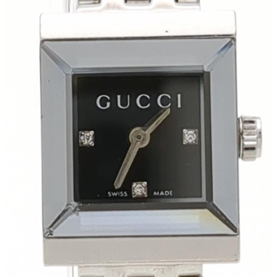 Gucci 128.5 quartz SS black dial 3p diamonds battery replaced Ladies