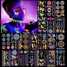 Neon UV Fluorescent Temporary Tattoo,Waterproof Luminous Fake Tattoo,Makeup Ball