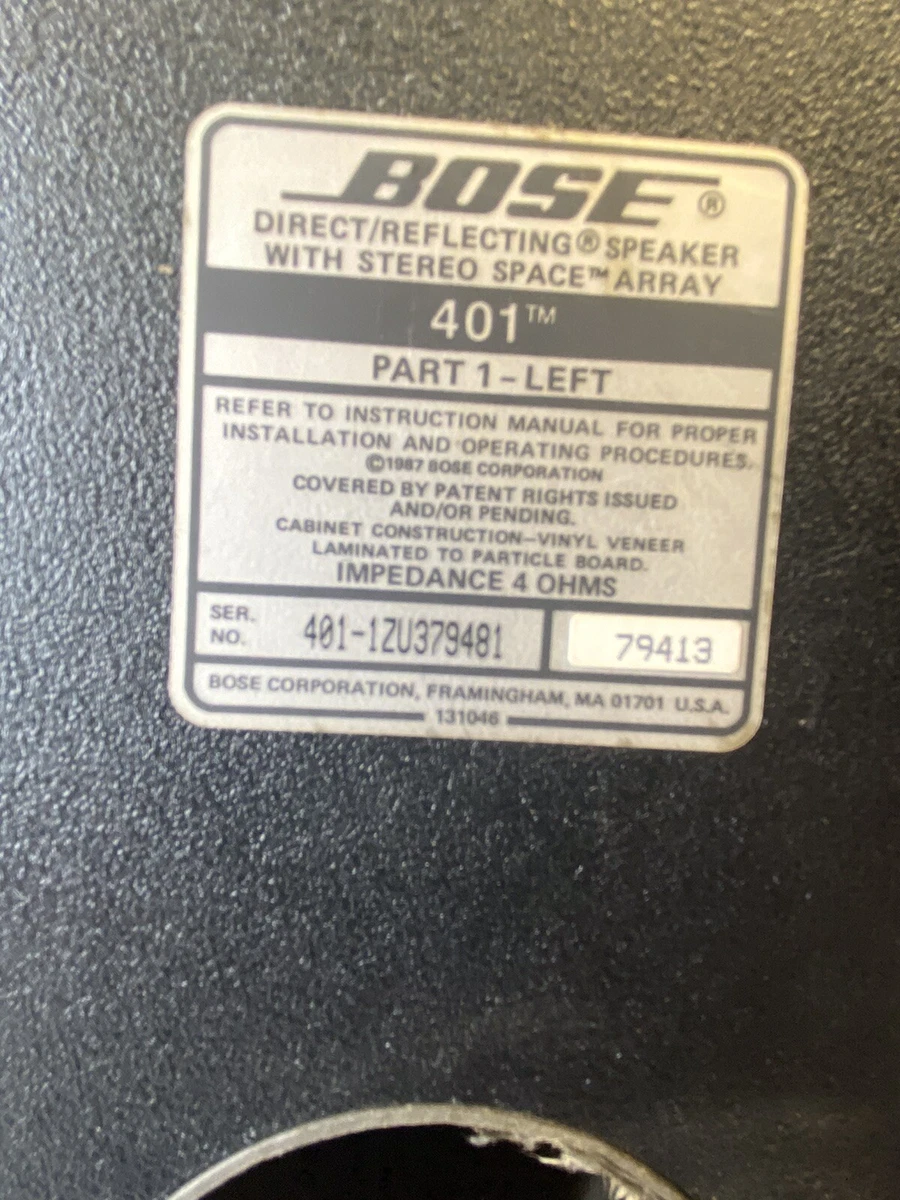 2 Bose 401 Direct/Reflecting Black Speakers W/ Stereo Space Array