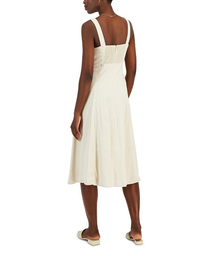 linen blend seamed midi pocket dress Loft Petite Palm Linen Cotton Seamed Midi Pocket Dress