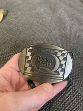 Vintage Quaker State Motor Oil Brass tone belt buckle RJ Buckles Racing Nascar