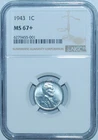 1943 NGC MS67+ Lincoln Wheat Cent