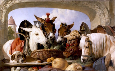Oil painting horse cow dog vegetable Group-of-Animals-Geneva-Sir-Edwin-Landseer