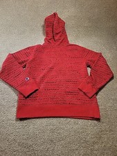 Boys Champion Hoodie Youth L Red Pullover Hooded Sweatshirt All Over Print Logo