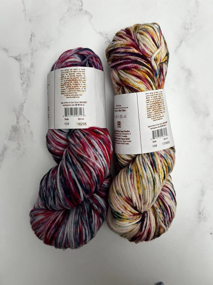 Mirasol Yarn Lot 2 Skeins Hand Painted Splashed Pima Cotton Multi Color 438 Yd - Image 2 of 4