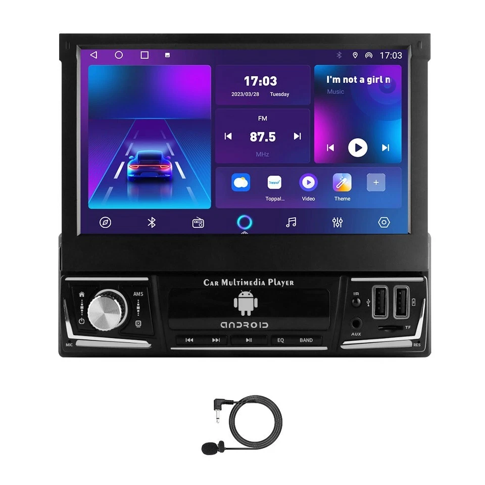 7" Single 1Din IPS Car Stereo Radio Android 12 GPS Navi CarPlay WIFI DSP 4G+64GB - Image 3 of 4