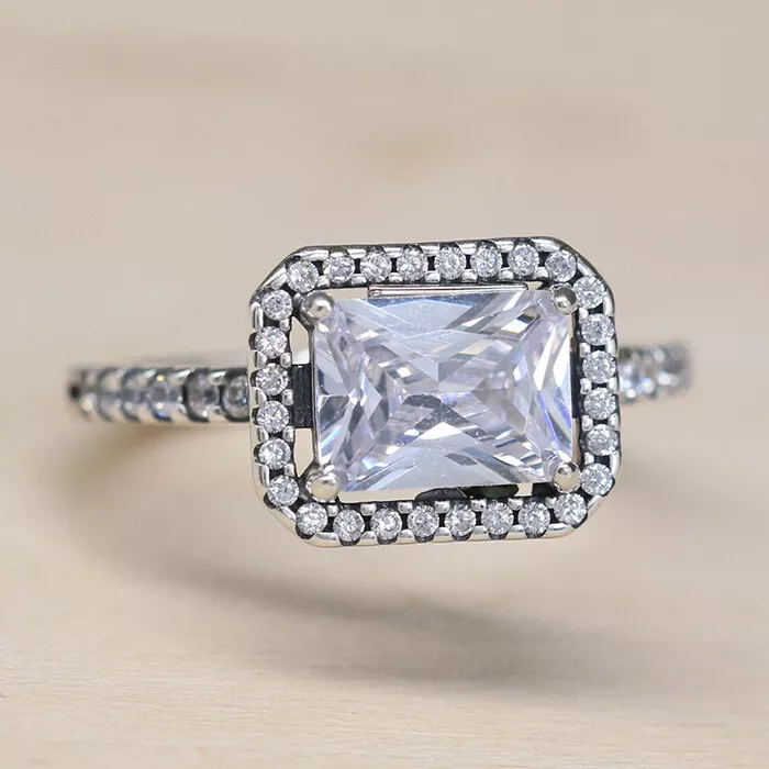 Rectangular Sparkling Halo Ring