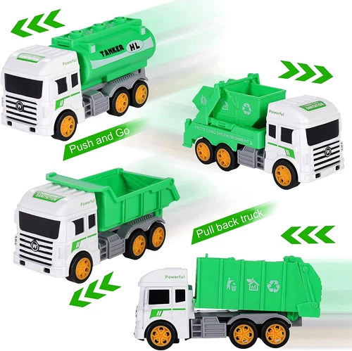 4 Stück Kinder Spielzeug Auto Geschenk Rückzug Technik Feuerwehr LKW Sanitärfahrzeug - Bild 18 von 29