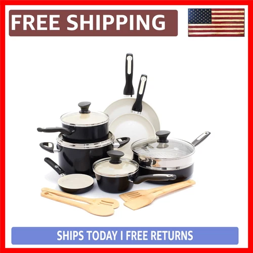 Rio 16-Piece Healthy Ceramic Nonstick Cookware Set - PFAS-Free & Dishwasher Safe