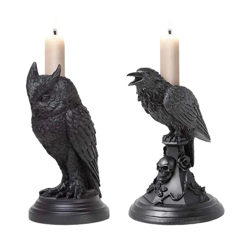 Candelabro de resina gótica Halloween candelabro búho hogar mesa decoración manualidades Foto 3 de 4
