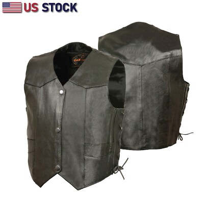 Kid's Motorcycle Black Toddler Leather Vest Laceup Biker Boys