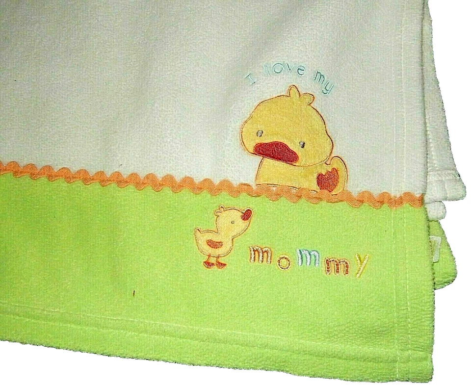 8D!¡GUAU! Manta de felpa polar vintage Carter's I Love My Mommy Duck cuna bebé Foto 2 de 4