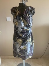 ADRIANNA PAPELL FLORAL METALLIC JACQUARD RUCHED SIDE SHEATH DRESS 2