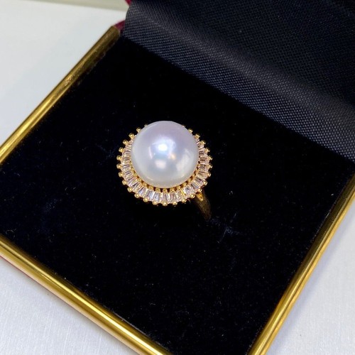 Natural South Sea Baroque Edison Pear Bead Crystal Inlay Ring Adjustable Size - Picture 15 of 37