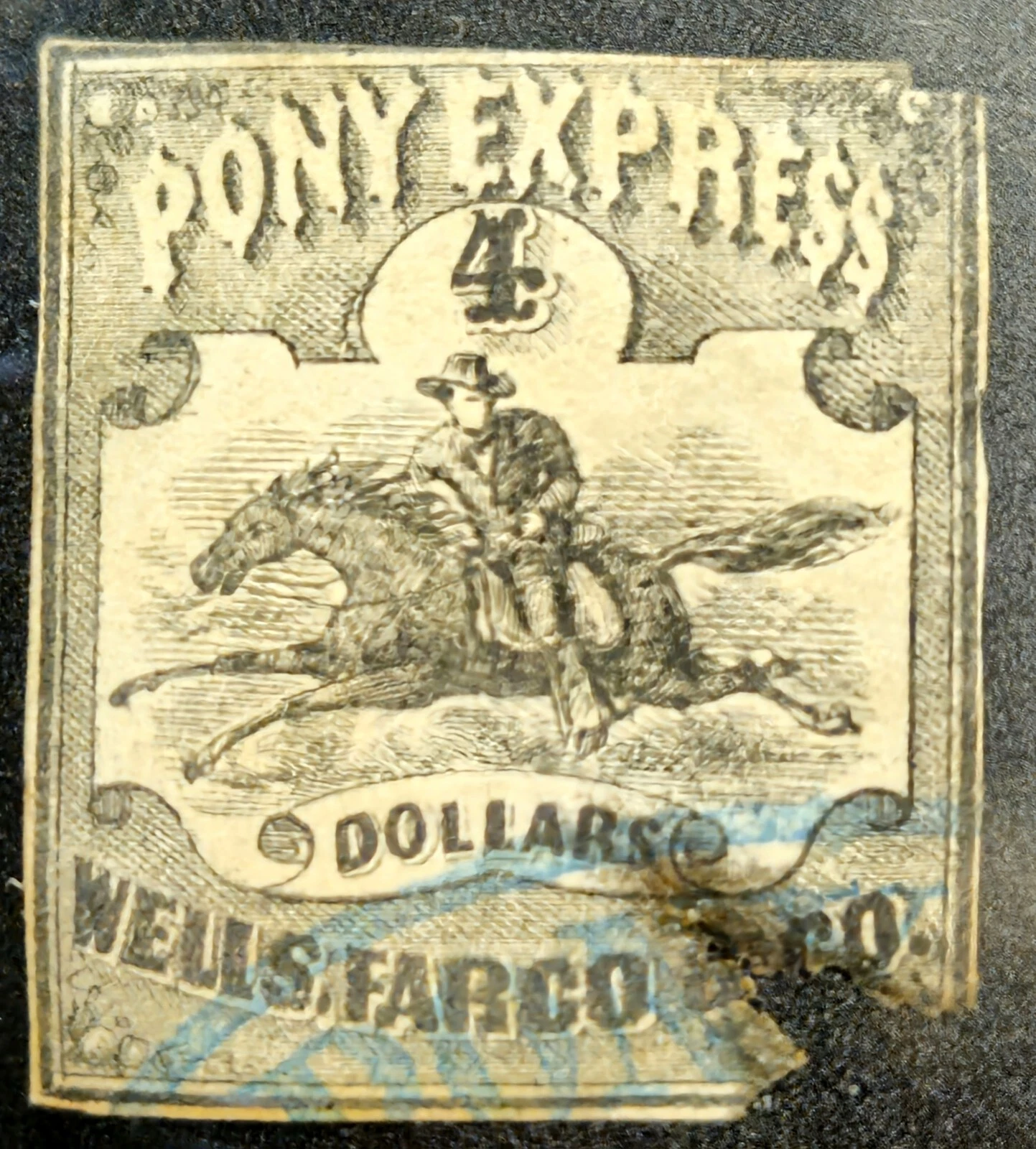 THE WELLS FARGO PONY EXPRESS 4 BLACK STAMP (1861) SCOTT 143L5 A