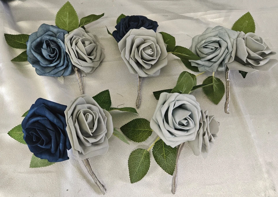 Shades of Blue Wedding Bouquet Set - Navy Blue, Blue, Gray Wedding Bouquet Set - Image 3 of 4