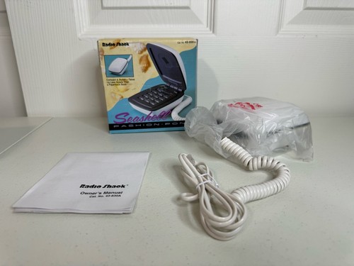 Vintage Seashell Fashion Phone Fone Radio Shack IOB NOS 43-830 Analog White - Picture 3 of 5